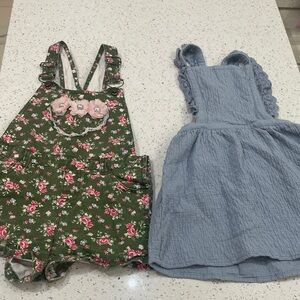 Girls overall shorts and dress, size 6X Floral Green